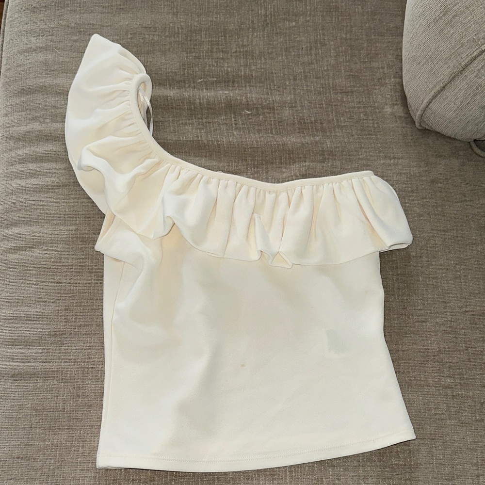 H&M One-Shoulder Ruffle Tank Top - Cream - Picture 1 of 2